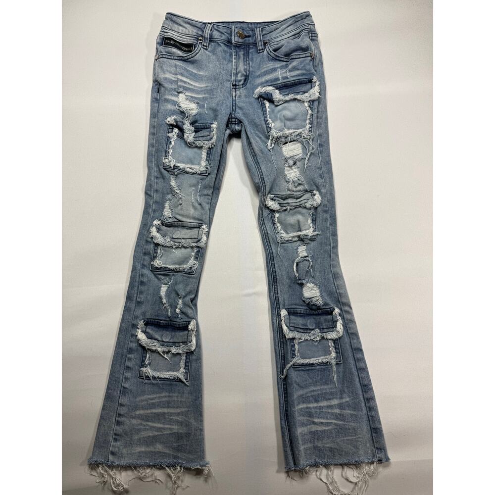 Rockstar Original Youth Boys RSK 205 Flare Blue Denim Jeans - Size 8 (23x26.5)